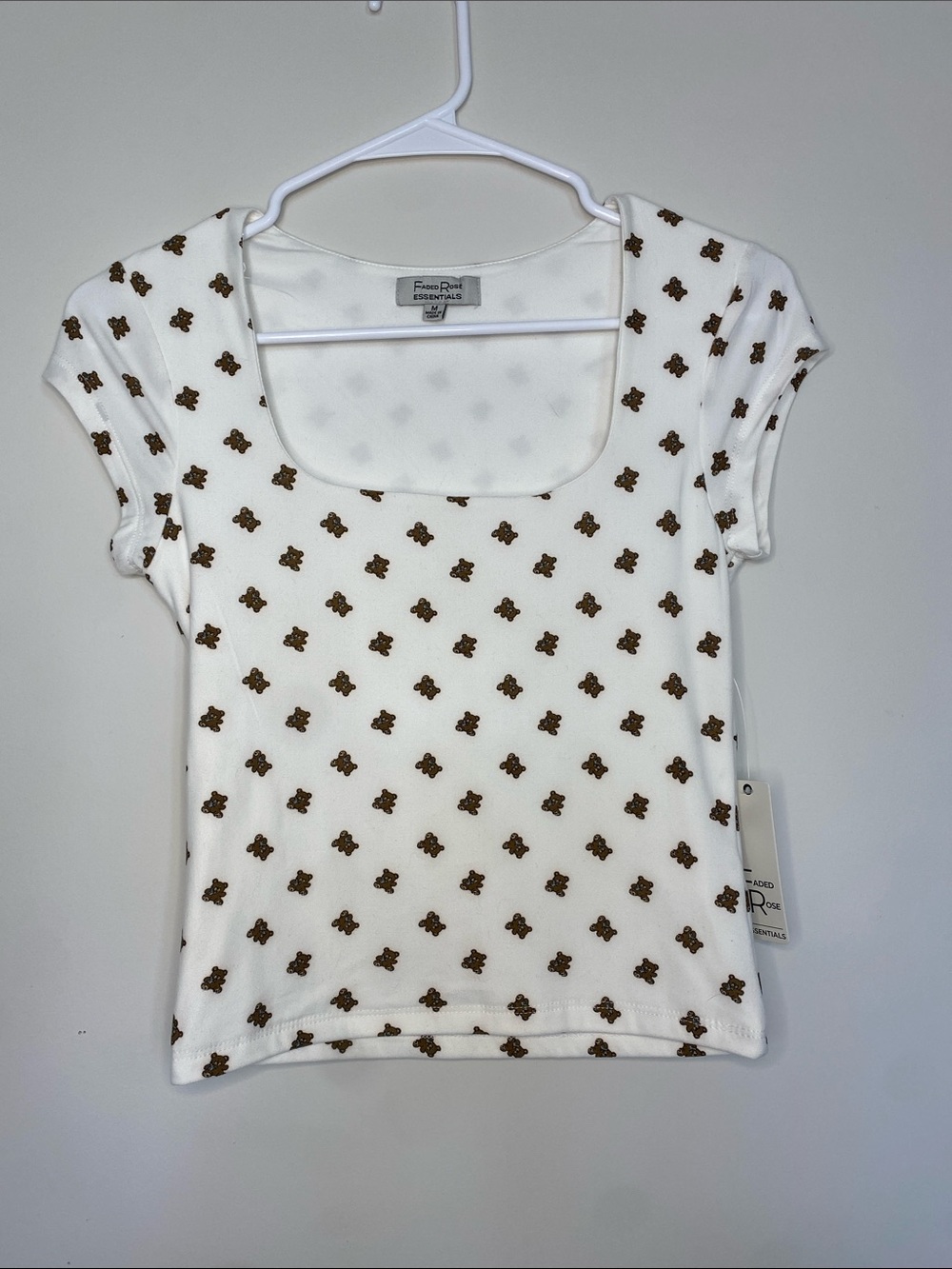 Faded Rose Teddybear White Scoop Neck